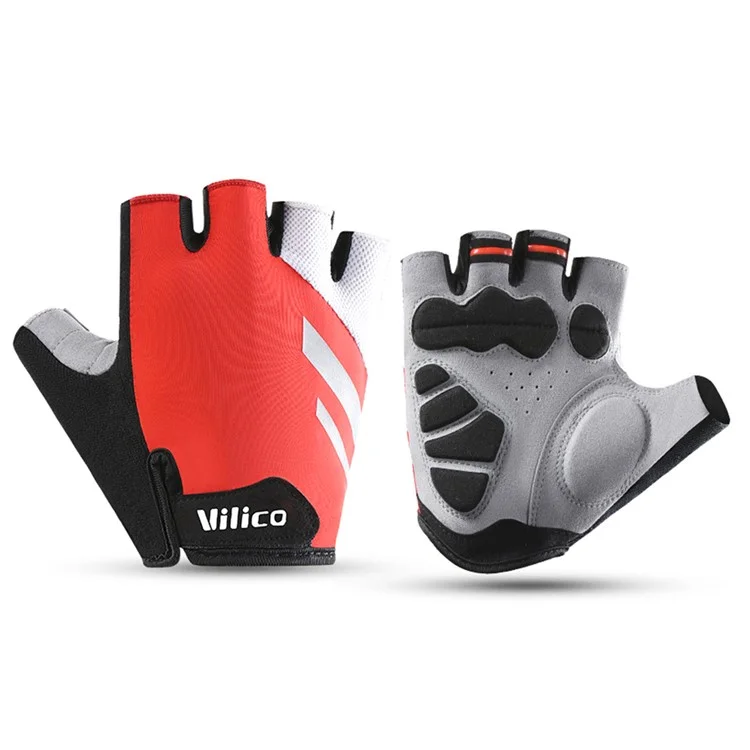 VILICO A0066V 1 Paire Taille XL Gants de Cyclisme, Fitness et Pêche - Antichoc et Antidérapants, Mi-Doigts - Rouge