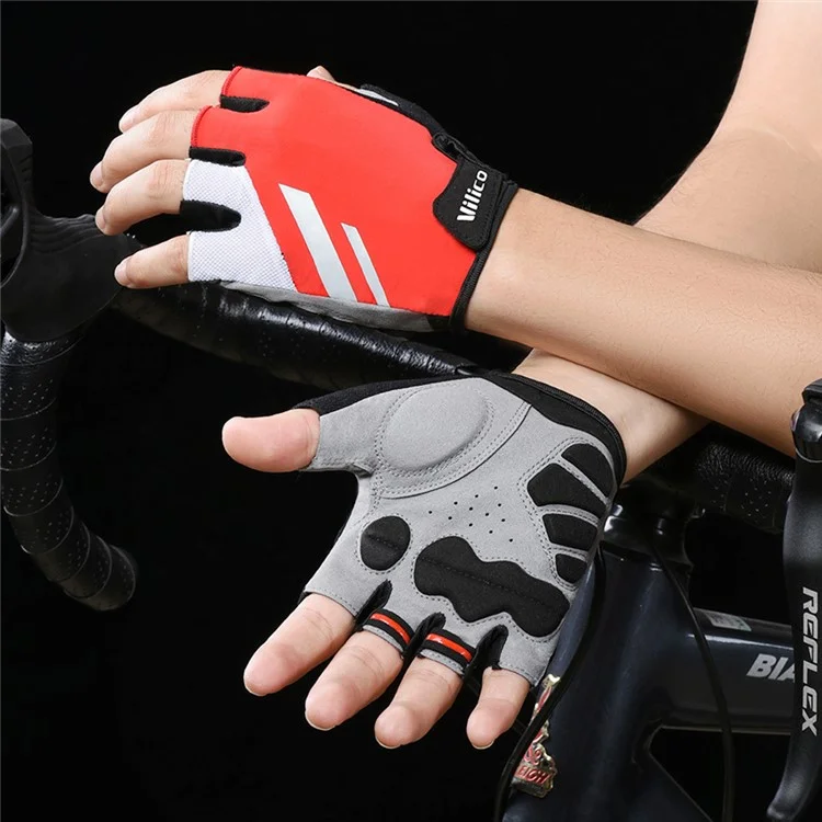 VILICO A0066V 1 Paire Taille XL Gants de Cyclisme, Fitness et Pêche - Antichoc et Antidérapants, Mi-Doigts - Rouge