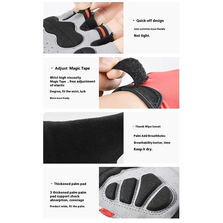 VILICO A0066V 1 Paire Taille XL Gants de Cyclisme, Fitness et Pêche - Antichoc et Antidérapants, Mi-Doigts - Rouge