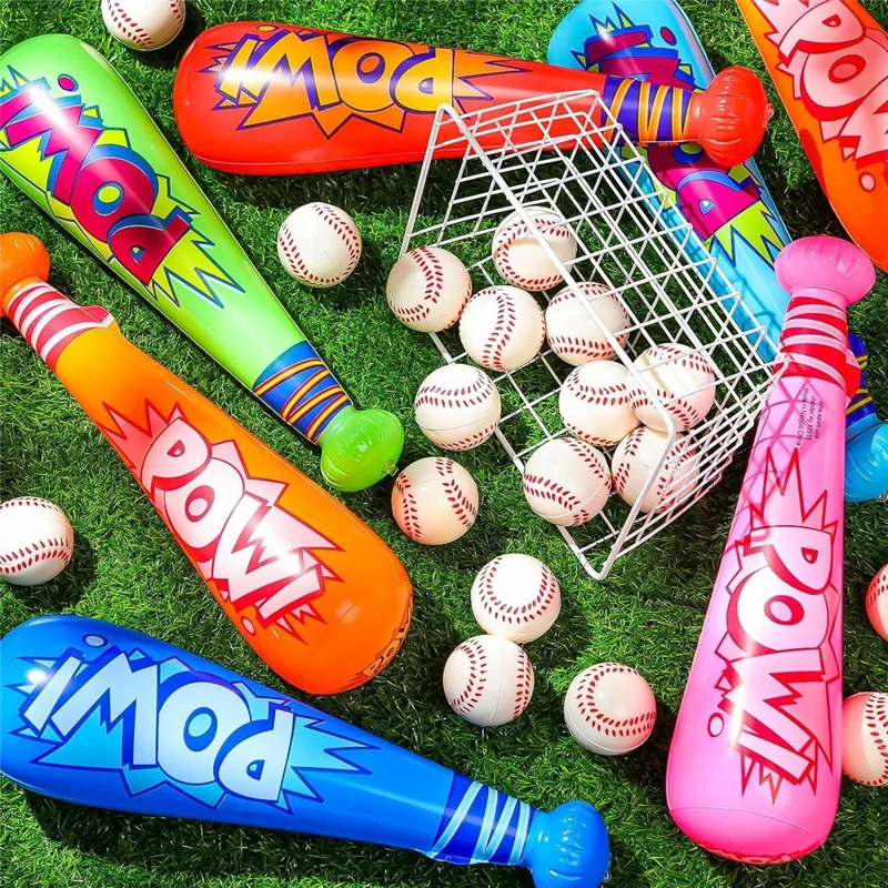 40cm Inflatable Baseball Bat Balloon Baseball Party Supplies POW Letter PVC Sports Theme Toy - Pink