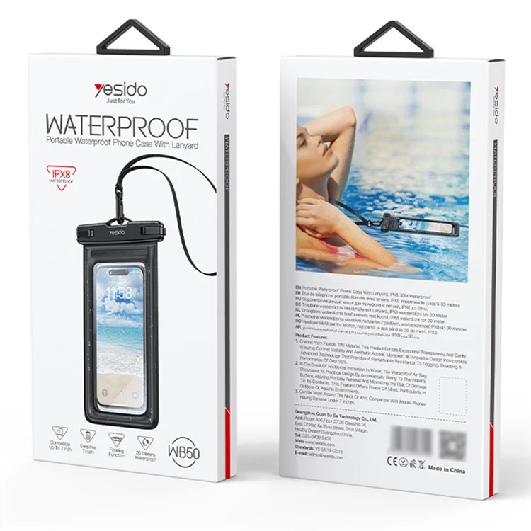 YESIDO WB50 30m Waterproof Floating Phone Pouch Touchscreen Cellphone Dry Bag for Swimming  /  Diving