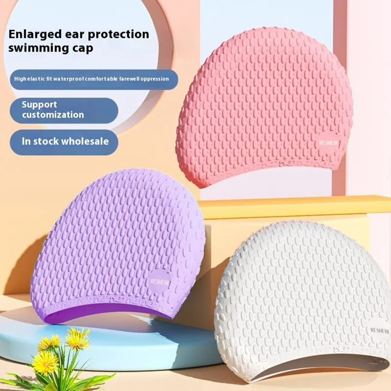 Children Anti Fog Large Frame Swimming Goggles Silicone Swim Cap with Ear Plugs - Grey Blue+Blue