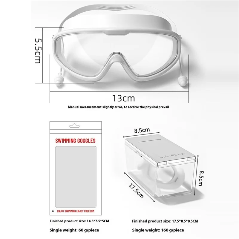 Children Anti Fog Large Frame Swimming Goggles Silicone Swim Cap with Ear Plugs - Grey Blue+Blue