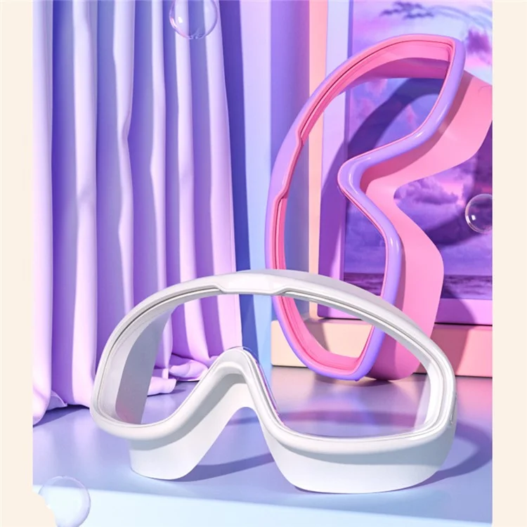 Kinder Anti-Beschlag Schwimmbrille mit Silikon Schwimmkappe und Ohrstöpsel Set für Pool und Strand - Weiß+Rosa