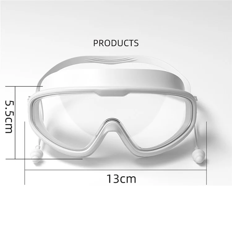 Children Large Frame Swim Goggles Anti Fog Waterproof Swimming Glasses with Integrated Earplugs for Boys  /  Girls - Blue+White