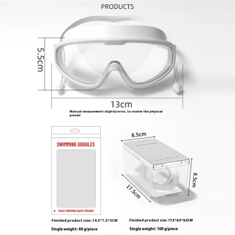 RESHEIR Large Frame Children Swim Goggles Anti Fog Swimming Glasses with Integrated Earplugs for Boys  /  Girls - Pink+Blue