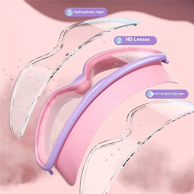 RESHEIR Large Frame Children Swim Goggles Anti Fog Swimming Glasses with Integrated Earplugs for Boys  /  Girls - Pink+Blue