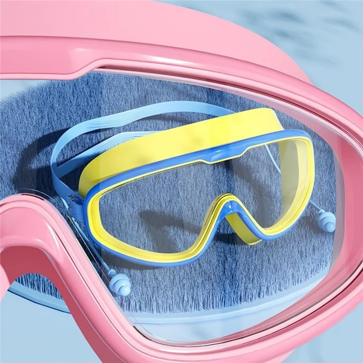 RESHEIR Large Frame Children Swim Goggles Anti Fog Swimming Glasses with Integrated Earplugs for Boys  /  Girls - Blue+Yellow
