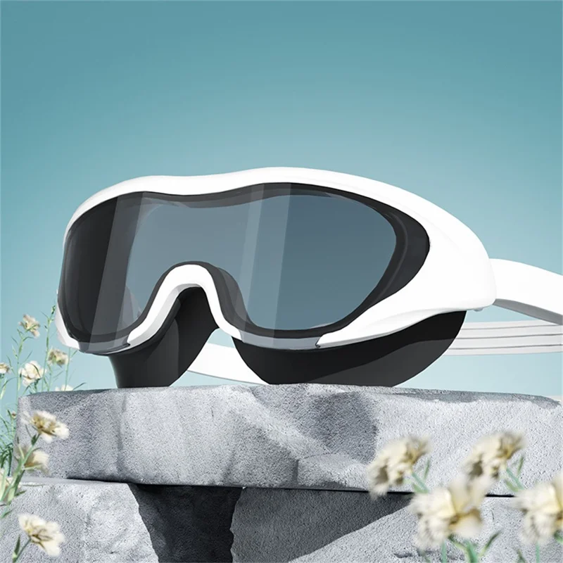 High Definition Swimming Goggles for Men Women Anti Fog Large Frame Swim Glasses, 15.5 x 6cm - Black White / Plain Lens