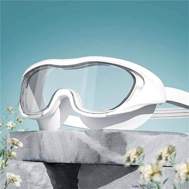 High Definition Swimming Goggles for Men Women Anti Fog Large Frame Swim Glasses, 15.5 x 6cm - White / Transparent Lens