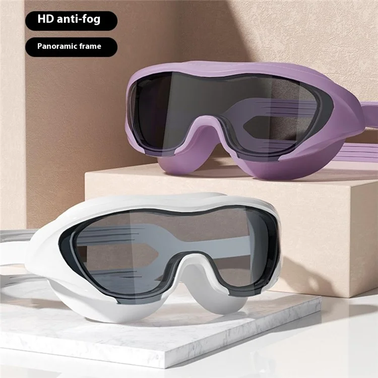 High Definition Swimming Goggles for Men Women Anti Fog Large Frame Swim Glasses, 15.5 x 6cm - White / Transparent Lens