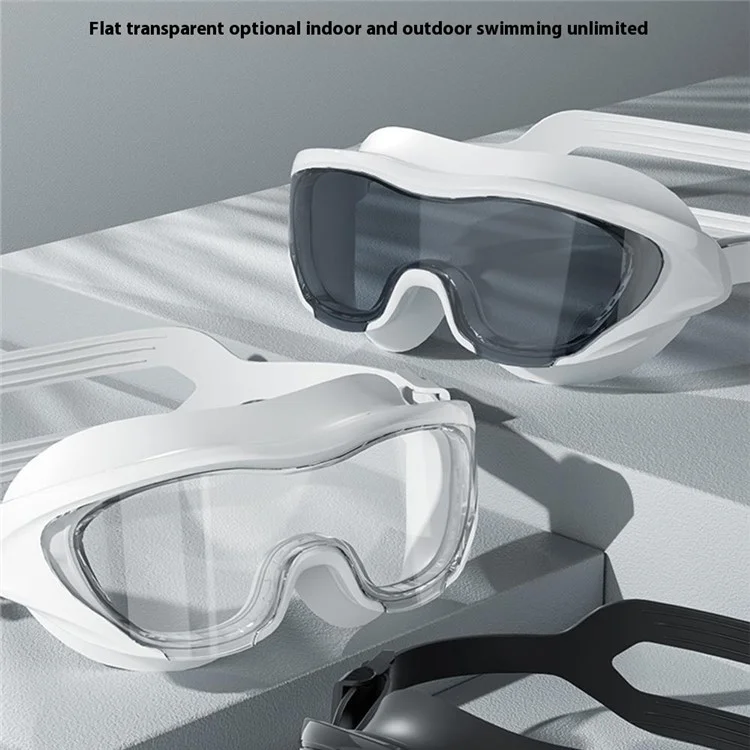High Definition Swimming Goggles for Men Women Anti Fog Large Frame Swim Glasses, 15.5 x 6cm - White / Transparent Lens