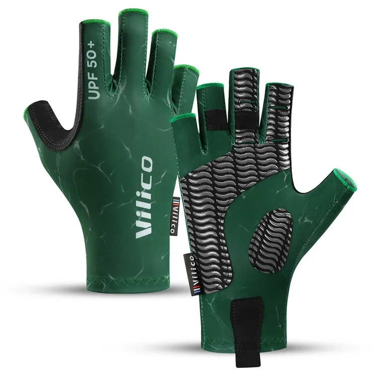 VILICO A0129 UPF 50+ Professional Fishing Gloves Anti Slip Half Finger Gloves for Outdoor Cycling - Green / M