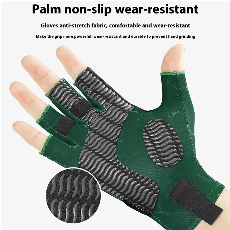 VILICO A0129 UPF 50+ Professional Fishing Gloves Anti Slip Half Finger Gloves for Outdoor Cycling - Green / M