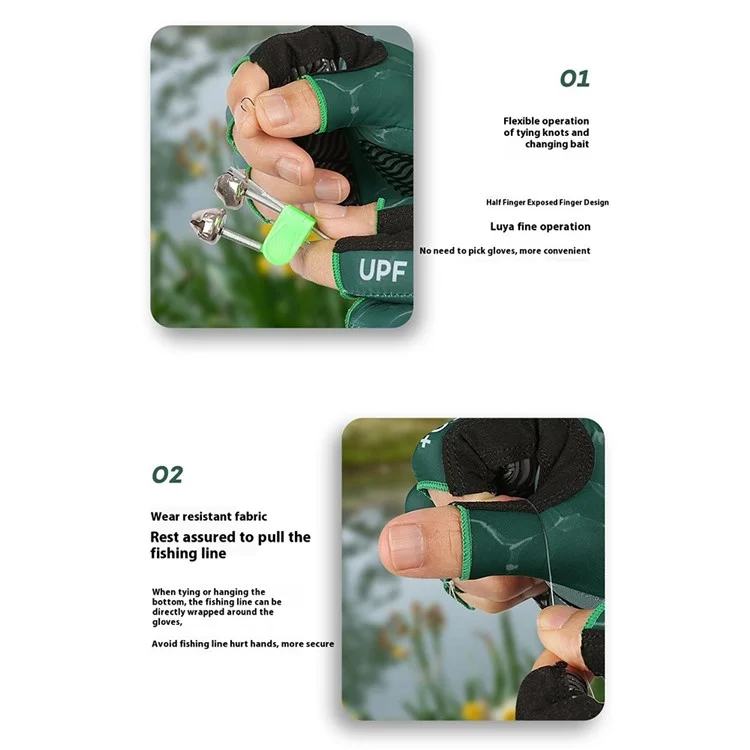 VILICO A0129 UPF 50+ Professional Fishing Gloves Anti Slip Half Finger Gloves for Outdoor Cycling - Green / M