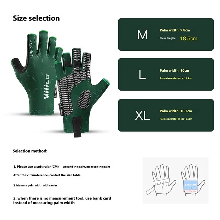 VILICO A0129 UPF 50+ Professional Fishing Gloves Anti Slip Half Finger Gloves for Outdoor Cycling - Green / M