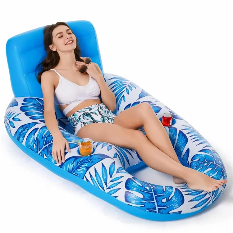 140x90cm Aufblasbarer Schwimm-Liegesessel in Ahornblattform aus PVC mit Getränkehalter und Rückenlehne