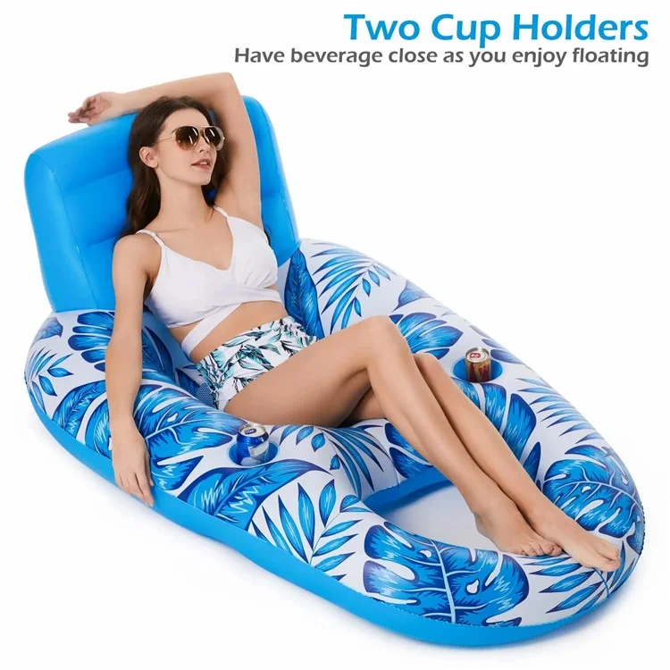 140x90cm Aufblasbarer Schwimm-Liegesessel in Ahornblattform aus PVC mit Getränkehalter und Rückenlehne