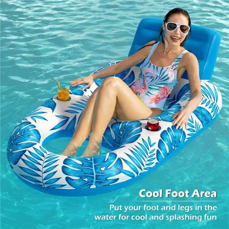 140x90cm Aufblasbarer Schwimm-Liegesessel in Ahornblattform aus PVC mit Getränkehalter und Rückenlehne
