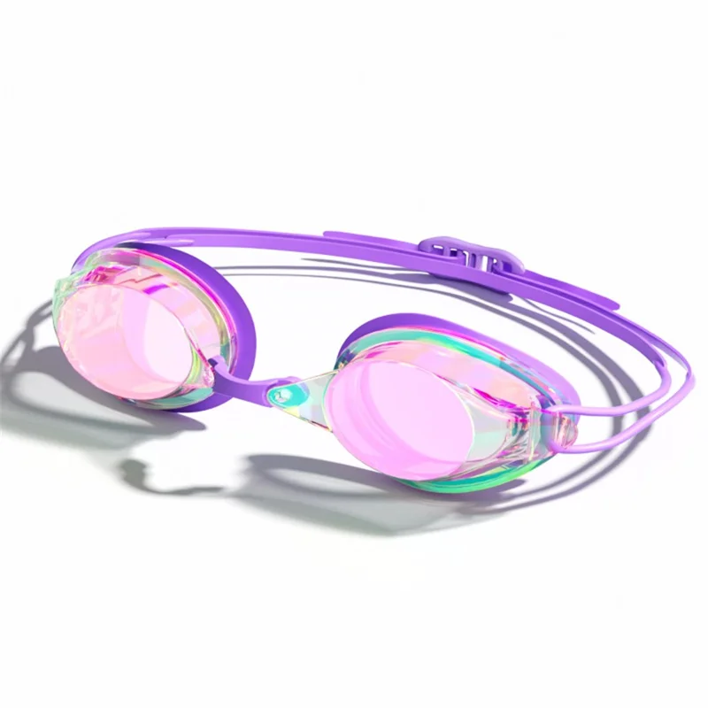 692 Adult Swimming Goggles Competition Racing Electroplated Swim Glasses with 2 Nose Bridges - Colorful Purple