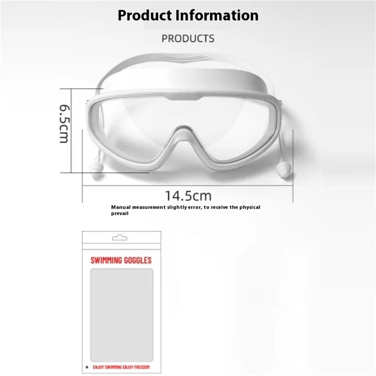 RESHEIR Anti Fog Large Frame Adult Swim Goggles with Silicone Swim Cap Set for Men Women - Black
