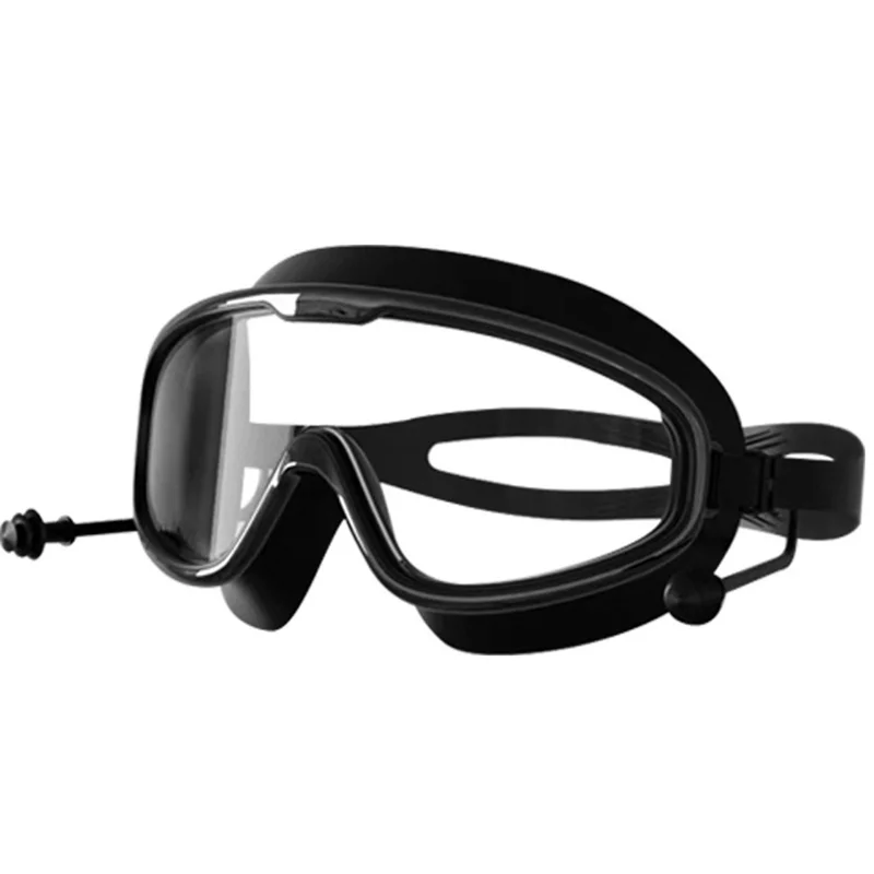 RESHEIR Anti Fog Large Frame Adult Swim Goggles with Storage Case and Silicone Swim Cap Set - White