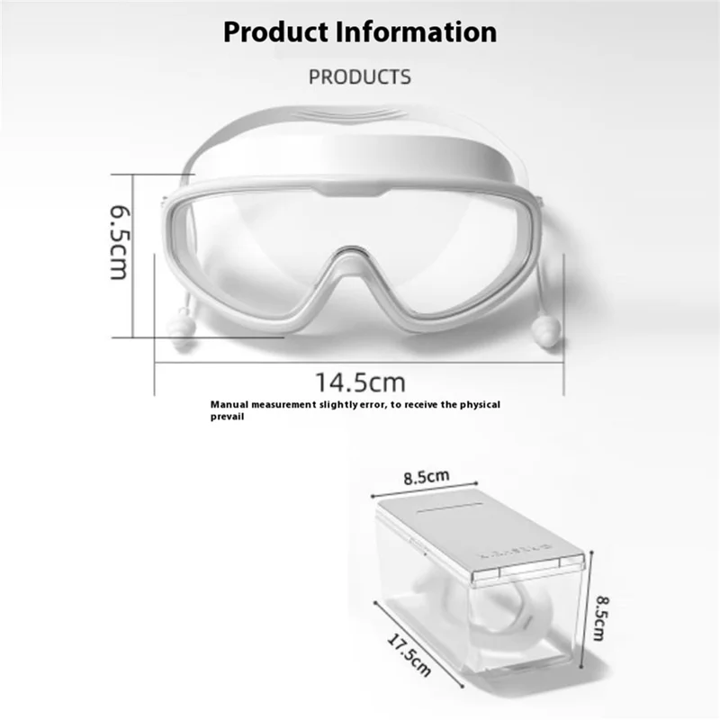 RESHEIR Anti Fog Large Frame Adult Swim Goggles with Storage Case and Silicone Swim Cap Set - White