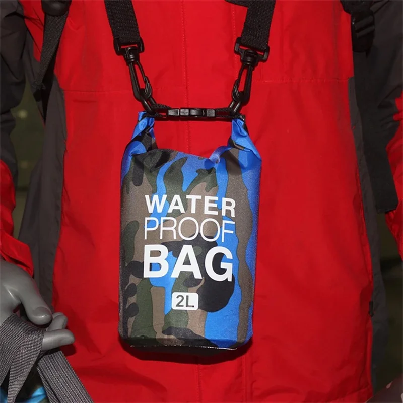 2L Camouflage Waterproof Dry Bag PVC Outdoor Camping Boating Swimming Drifting Sack with Single Shoulder Strap - Orange