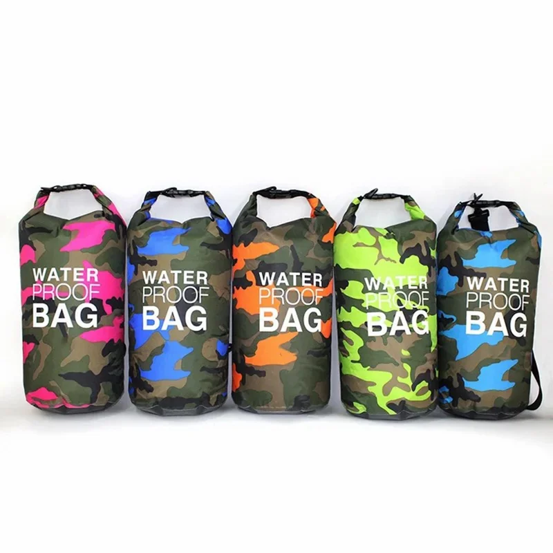 2L Camouflage Waterproof Dry Bag PVC Outdoor Camping Boating Swimming Drifting Sack with Single Shoulder Strap - Orange