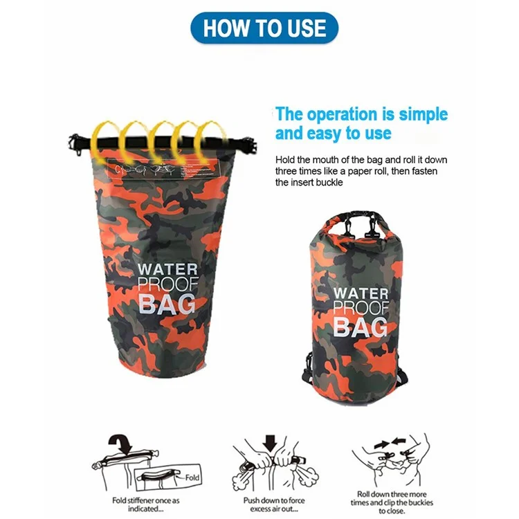 20L Camouflage Waterproof Dry Bag PVC Outdoor Camping Boating Swimming Drifting Sack with Single Shoulder Strap - Orange