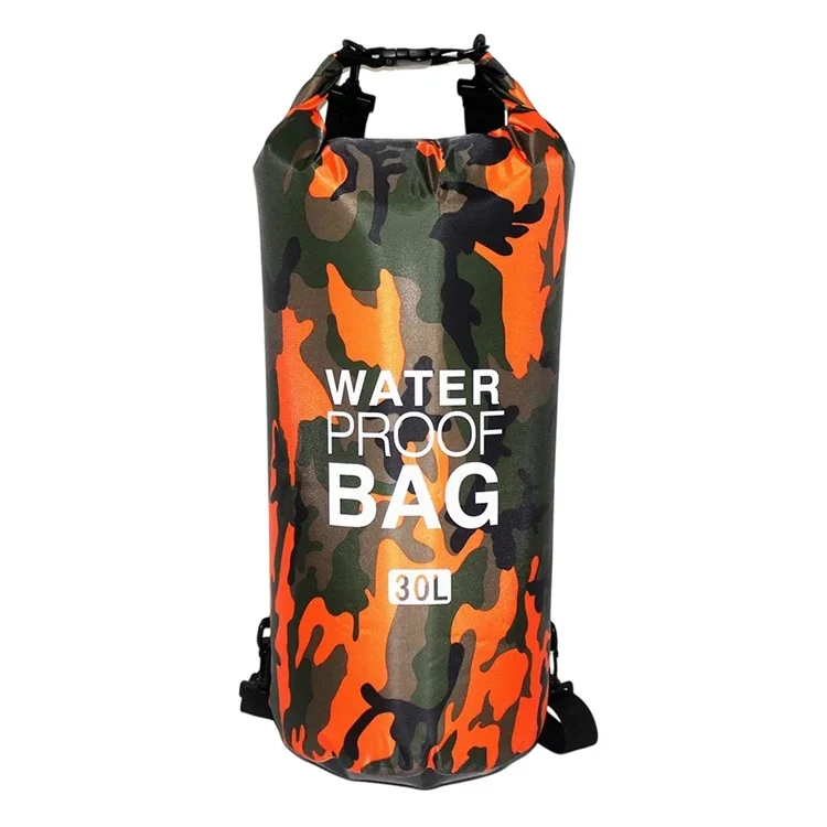 30L Camouflage Waterproof Dry Bag PVC Outdoor Camping Boating Swimming Drifting Sack with Dual Shoulder Strap - Orange