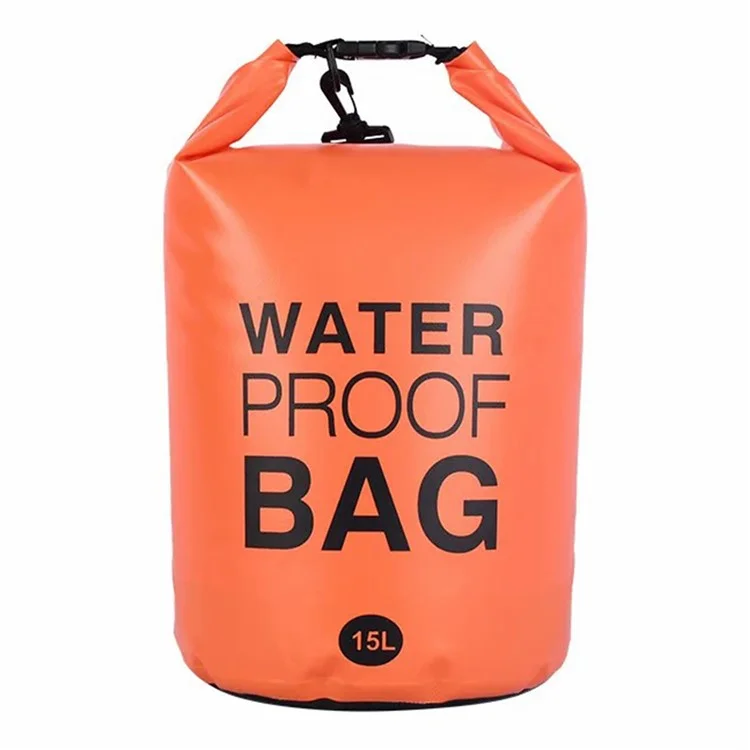 15L Single Shoulder Strap Outdoor Waterproof Dry Bag PVC Portable Storage Sack for Camping Beach Swimming Boating Kayaking - Orange