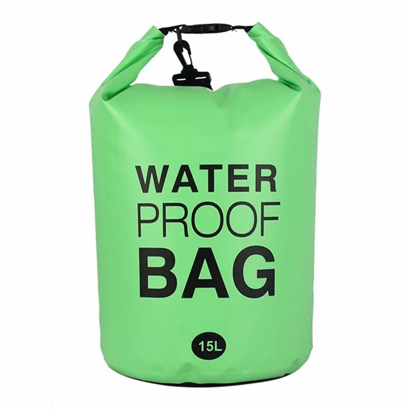 15L Single Shoulder Strap Outdoor Waterproof Dry Bag PVC Portable Storage Sack for Camping Beach Swimming Boating Kayaking - Light Green
