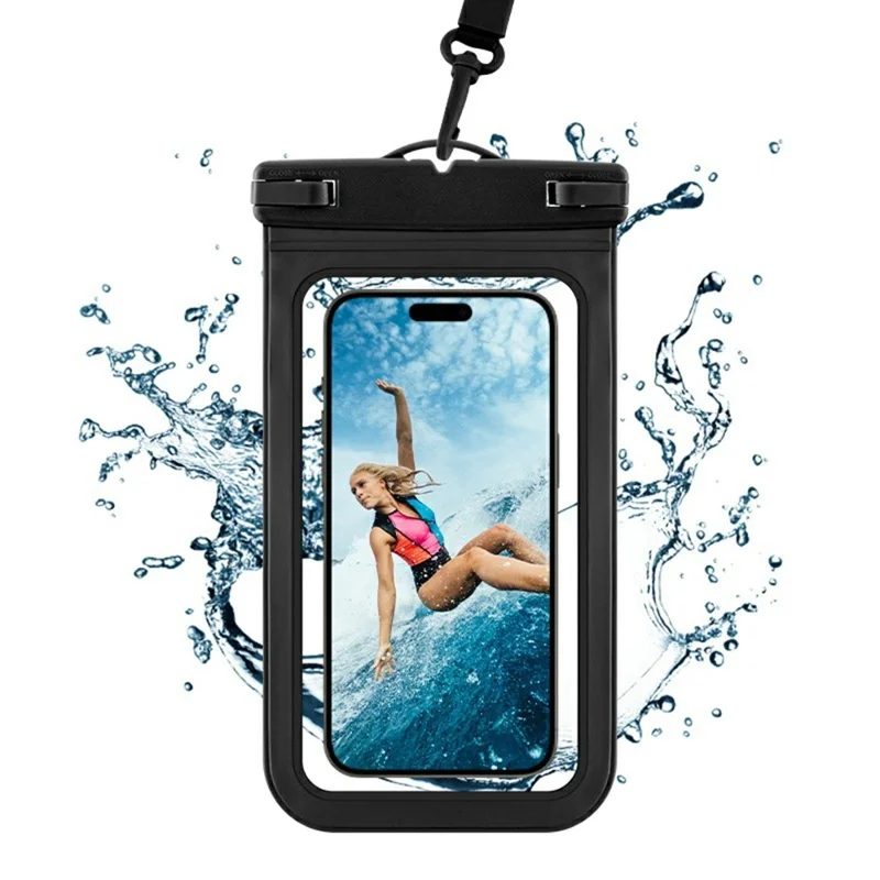 Waterproof Phone Pouch PVC Matte Case for Devices Up To 6.8 Inches IPX8 Water Proof Phone Dry Bag - Black