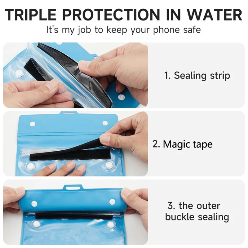 Clear Waterproof Phone Pouch Case Multifunctional Shoulder Bag PVC Phone Dry Bag with Adjustable Strap - Blue