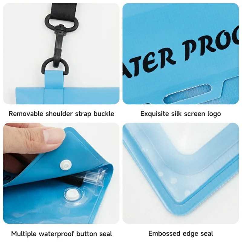 Clear Waterproof Phone Pouch Case Multifunctional Shoulder Bag PVC Phone Dry Bag with Adjustable Strap - Blue