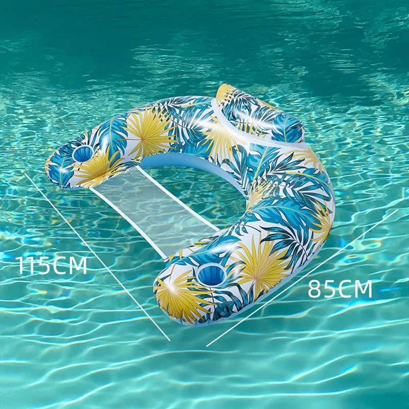 115 x 85cm Blätter Druck Schwimmbad Aufblasbar Schwimmsessel Dicke PVC Faltbar Wasser Lounge Sitz - Mittlere Farbe