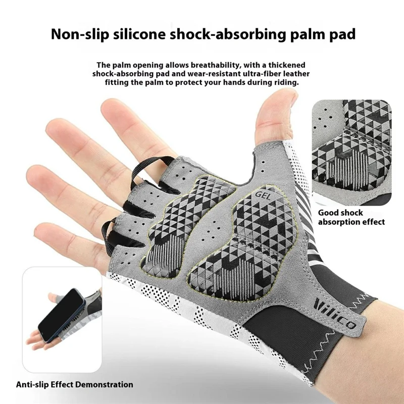VILICO A0130 1 Par de Luvas de Ciclismo Antichoque com Meio Dedo, Respiráveis para Esportes Externos - Branco / M