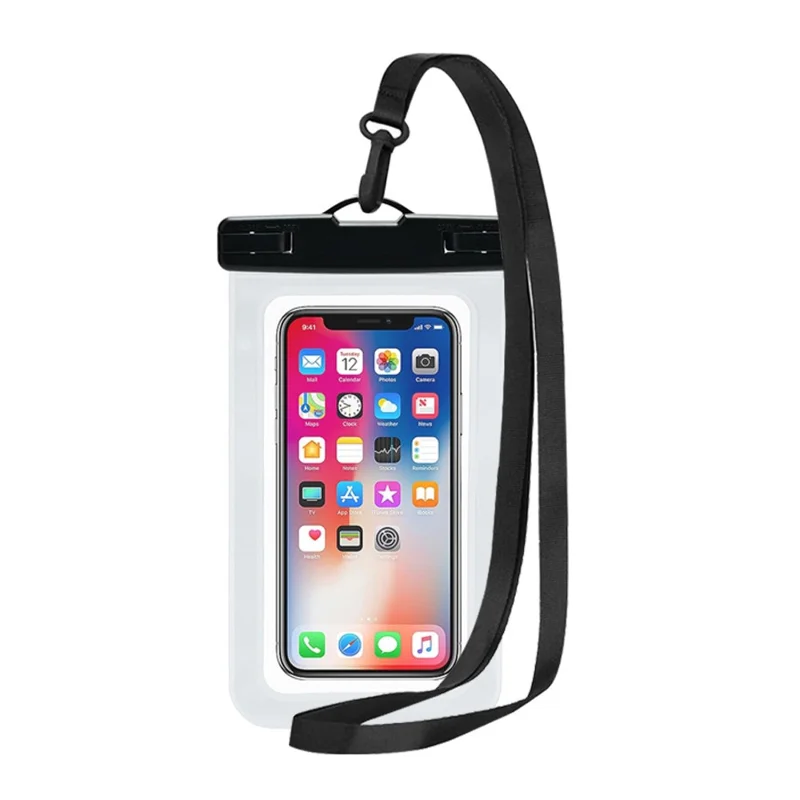 Waterproof 6.9 Inch Phone Pouch Swimming Diving PVC Transparent Touch Screen Outdoor Phone Protective Bag - White