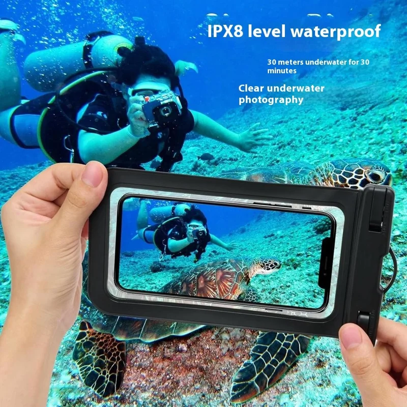 Waterproof 6.9 Inch Phone Pouch Swimming Diving PVC Transparent Touch Screen Outdoor Phone Protective Bag - White