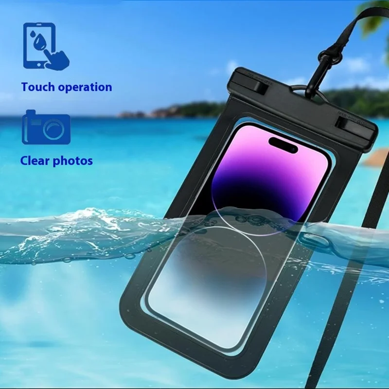 Waterproof 6.9 Inch Phone Pouch Swimming Diving PVC Transparent Touch Screen Outdoor Phone Protective Bag - White