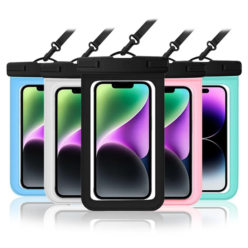 Waterproof 6.9 Inch Phone Pouch Swimming Diving PVC Transparent Touch Screen Outdoor Phone Protective Bag - White