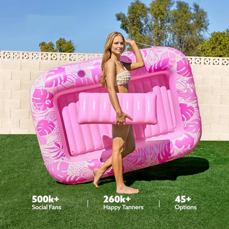 HC-FC666 PVC Inflatable Single Person Float Lounger with Pillow Maple Leaf Design Portable Pool Raft, 177x116cm - Pink
