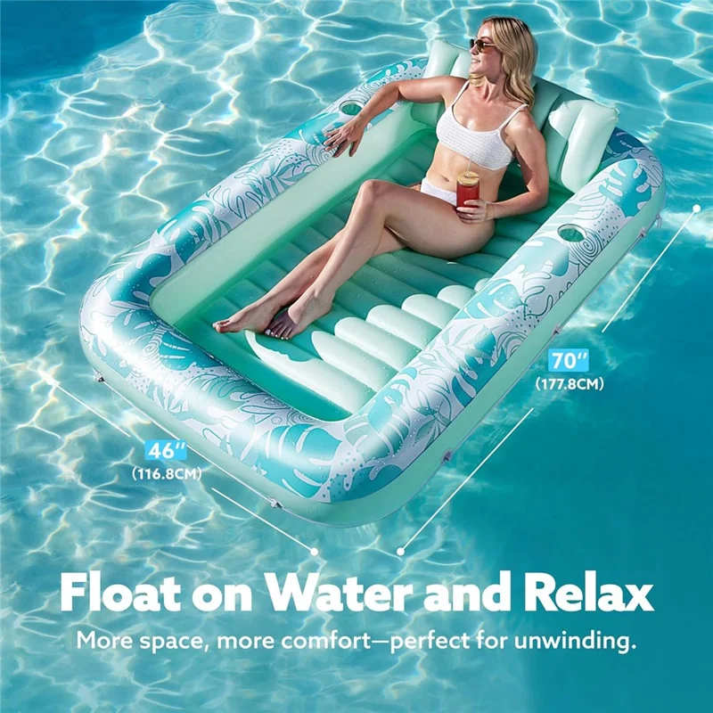 HC-FC666 PVC Inflatable Single Person Float Lounger with Pillow Maple Leaf Design Portable Pool Raft, 177x116cm - Pink