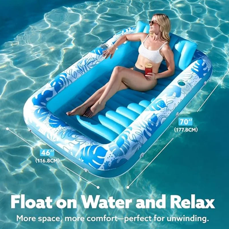 HC-FC666 PVC Inflatable Single Person Float Lounger with Pillow Maple Leaf Design Portable Pool Raft, 177x116cm - Pink