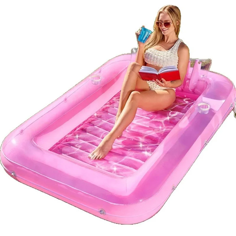 HC-FP669 Sdraio Galleggiante Gonfiabile per Piscina, Sedia Lounge per Feste Estive in PVC, 177x116cm - Rosa Trasparente
