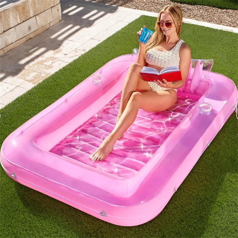 HC-FP669 Sdraio Galleggiante Gonfiabile per Piscina, Sedia Lounge per Feste Estive in PVC, 177x116cm - Rosa Trasparente
