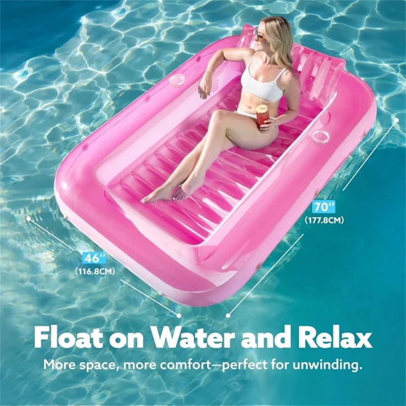 HC-FP669 Sdraio Galleggiante Gonfiabile per Piscina, Sedia Lounge per Feste Estive in PVC, 177x116cm - Rosa Trasparente