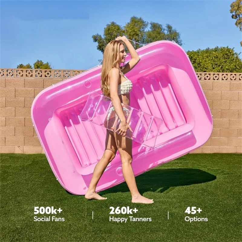 HC-FP669 Sdraio Galleggiante Gonfiabile per Piscina, Sedia Lounge per Feste Estive in PVC, 177x116cm - Rosa Trasparente