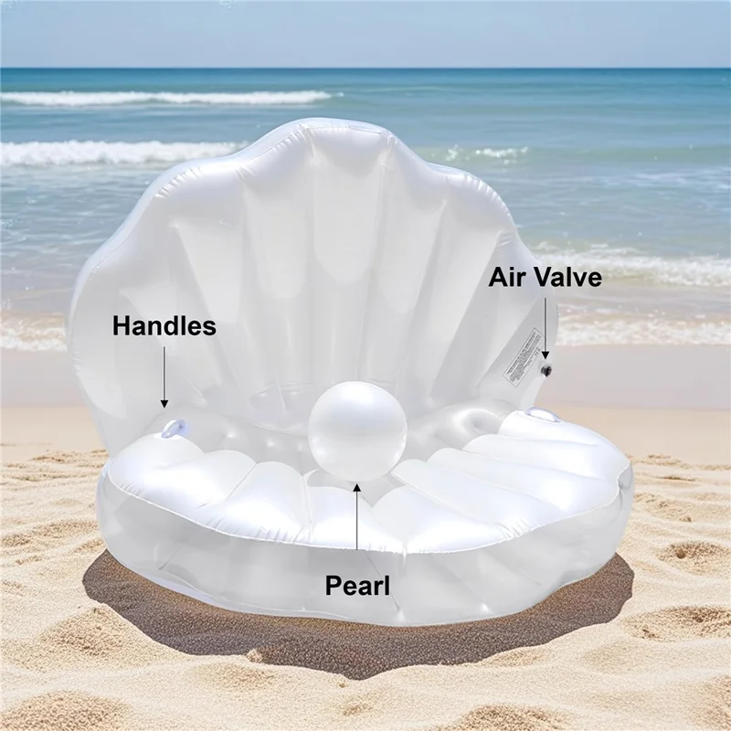 Inflatable Scallop Shell Pool Float Lounger Portable Water Relaxation Chair with Pearl Ball